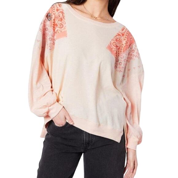 Free People We The Free Feelin It Pink Patchwork Slouchy Long Sleeve Top Small - Picture 1 of 10